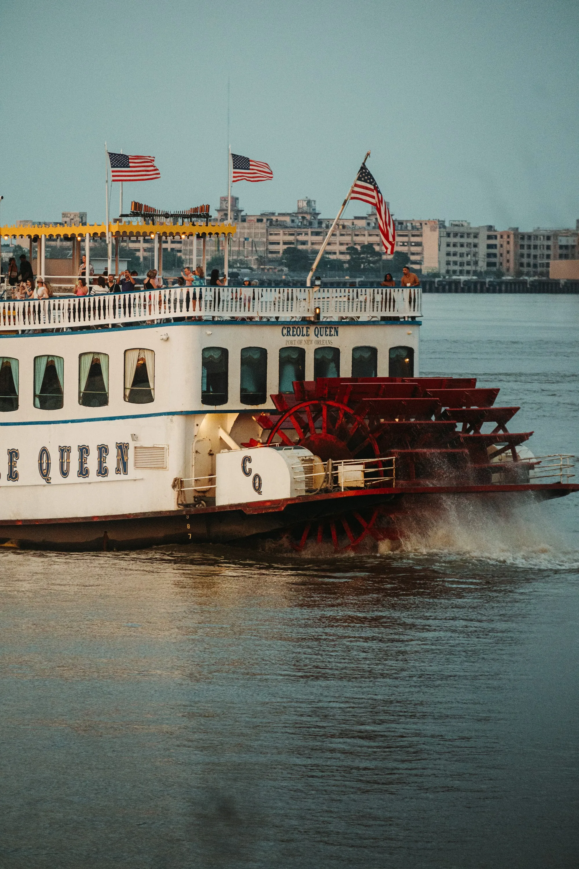 A paddle steamer on a river