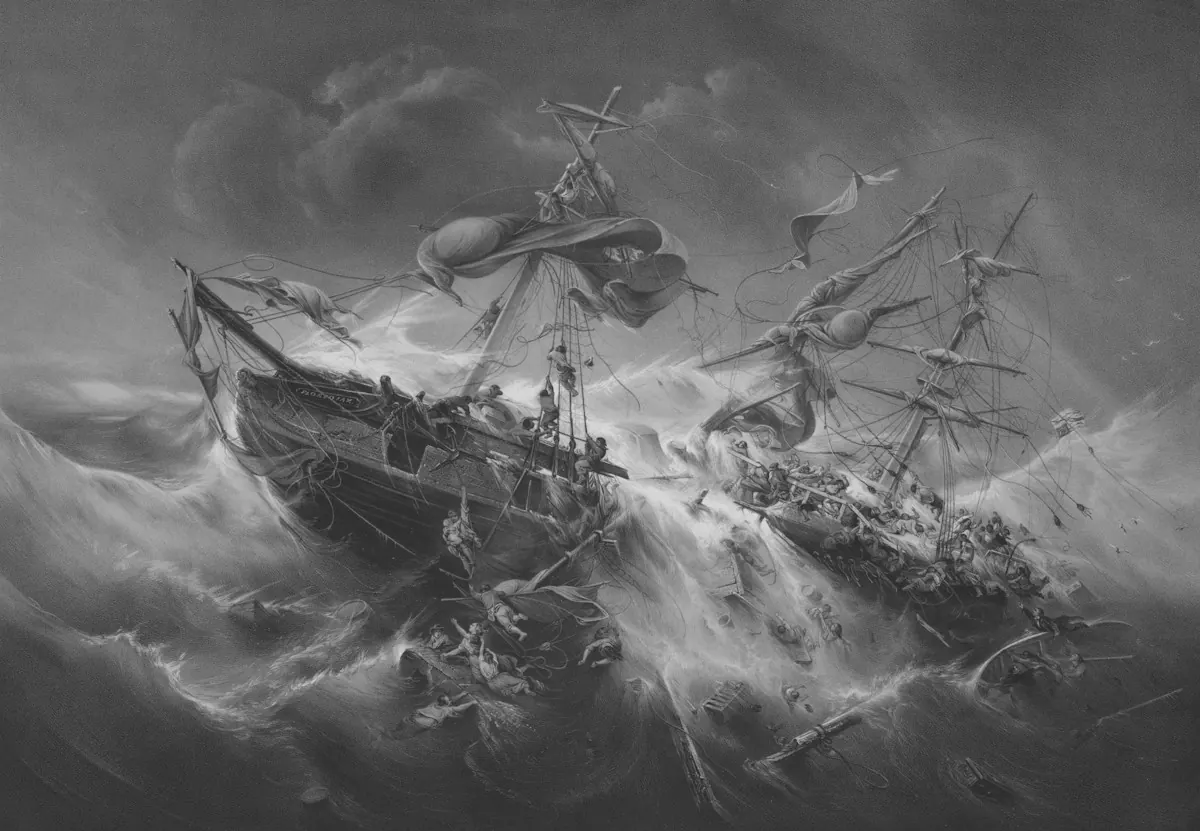 A sailing ship in a stormy sea